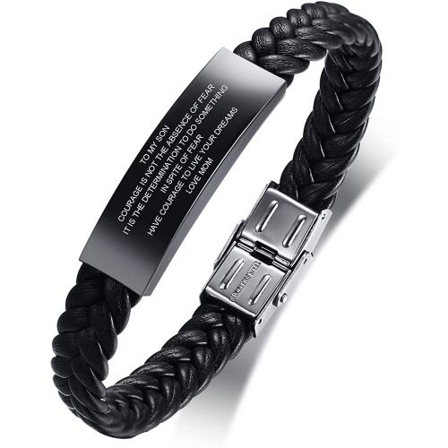 cuir PU bracelet, avec Acier inoxydable 304, modèles différents pour le choix & avec le motif de lettre & pour homme, Longueur Environ 7-9 pouce, Vendu par PC