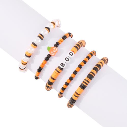 argile de polymère Set de bracelet, avec résine & perle de plastique, fait à la main, Style bohème & unisexe, plus de couleurs à choisir, Longueur Environ 6-8 pouce, Vendu par fixé