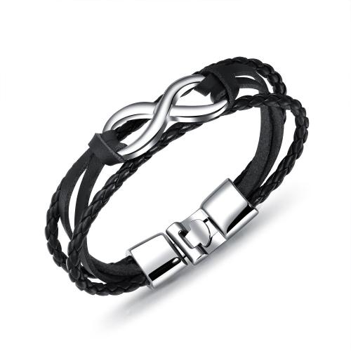 304 roestvrij staal Armband, met PU, Oneindigheid, handgemaakt, multilayer & voor de mens, meer kleuren voor de keuze, Lengte Ca 7-9 inch, Verkocht door PC