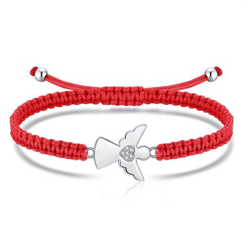 cordón poliéster Pulsera, con aleación de zinc, Ángel, hecho a mano, trenzado & para mujer & con diamantes de imitación, más colores para la opción, longitud aproximado 6.3-9.4 Inch, Vendido por UD