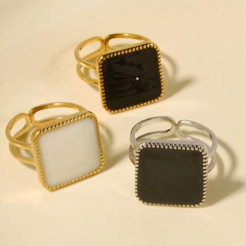 Enamel Stainless Steel Finger Ring 304 Stainless Steel Square Vacuum Ion Plating Adjustable & fashion jewelry & for woman Sold By PC