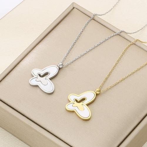 Titanium Steel Necklace with White Shell Butterfly plated for woman Sold By PC