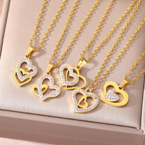 Stainless Steel Jewelry Necklace Titanium Steel Heart plated & for woman & with rhinestone Length 45 cm Sold By PC