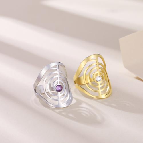 Rhinestone Stainless Steel Finger Ring 304 Stainless Steel plated for woman & with rhinestone inner ~20mm Sold By PC