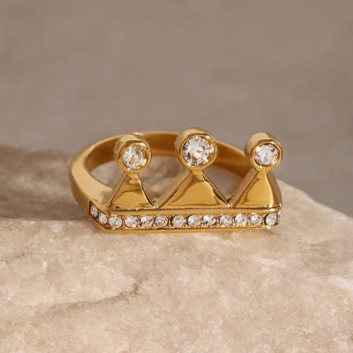 Anillo de dedo del acero inoxidable del Zirconia cúbico, acero inoxidable 304, Corona, chapado en color dorado, diverso tamaño para la opción & micro arcilla de zirconia cúbica & para mujer, Vendido por Par