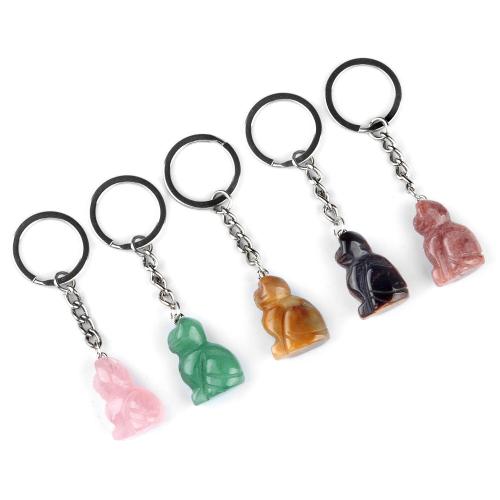 Bag Purse Charms Keyrings Keychains Natural Stone with Zinc Alloy Cat fashion jewelry Sold By PC