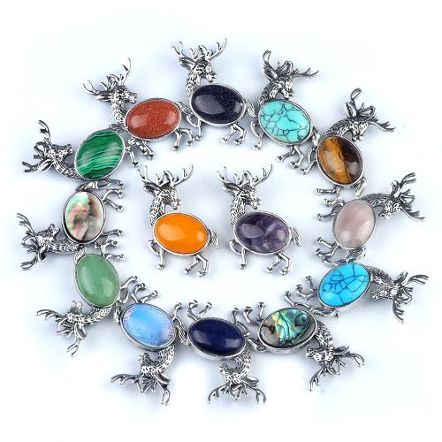 Gemstone Pendants Jewelry Zinc Alloy with Natural Stone Deer silver color plated DIY nickel lead & cadmium free Sold By PC