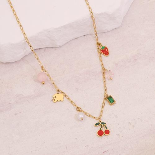 Stainless Steel Jewelry Necklace 304 Stainless Steel plated & for woman & epoxy gel golden Sold By PC