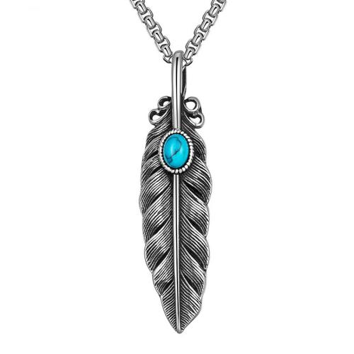 Stainless Steel Jewelry Necklace 304 Stainless Steel with turquoise Leaf Antique finish fashion jewelry & Unisex original color Sold By PC