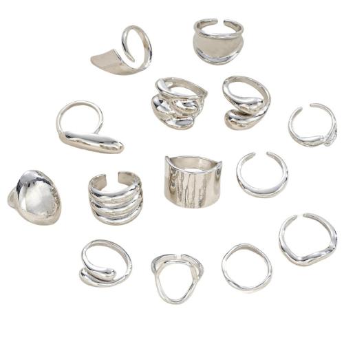 Sinc Alloy Ring Set, plátáilte, 14 phíosa & jewelry faisin & do bhean, dath bunaidh, Díolta De réir Socraigh