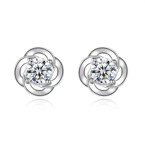 Mässing Stud Earring, Four Leaf Clover, plated, mode smycken & för kvinna & med strass, fler färger för val, earring length 5-10mm, Säljs av Par