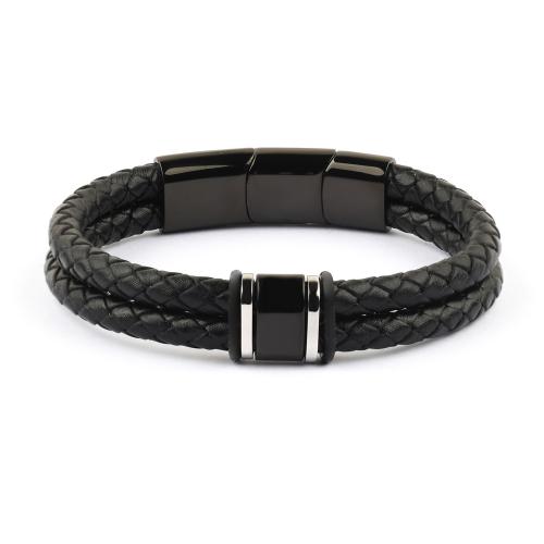 cuir PU bracelet, avec Acier inoxydable 304, normes différentes pour le choix & styles différents pour le choix & pour homme, noire, Vendu par PC