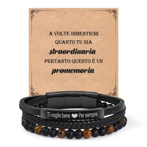 PU Armband-Set, met Abrazine Stone & Tiger Eye & 304 roestvrij staal, drie lagen & verschillende stijlen voor de keuze & met brief patroon & voor de mens, Lengte Ca 7-9 inch, Verkocht door Stel