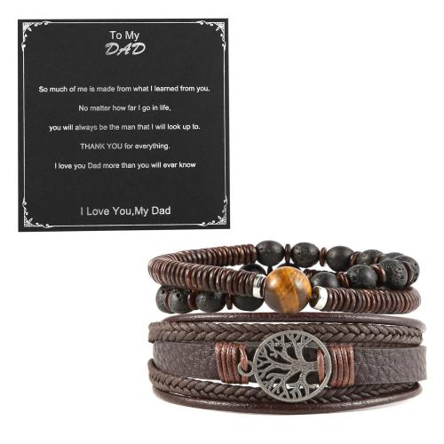 PU Leather Bracelet Set with Lava & Tiger Eye Tree handmade multilayer  & for man Length Approx 7-9 Inch Sold By Set