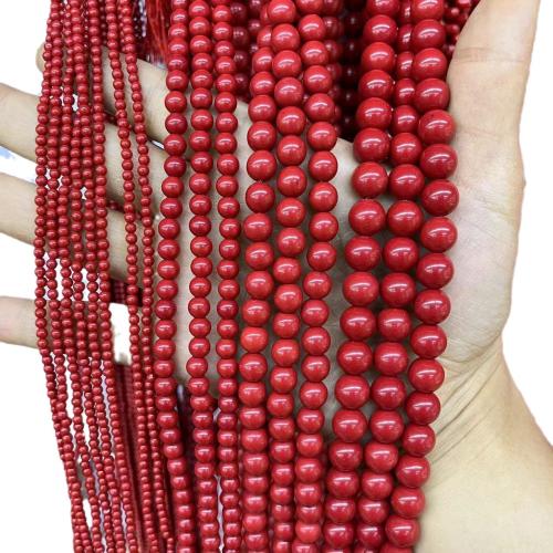 Natural Colored Shell Beads Round DIY deep red Sold By Strand