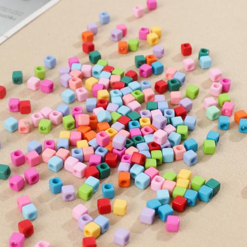 Solid Color Akryl perler, Cube, du kan DIY, flere farver til valg, 7x7mm, Ca. 500G/Bag, Solgt af Bag