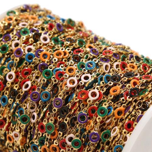 Stainless Steel Jewelry Chain 304 Stainless Steel Round gold color plated DIY & enamel multi-colored Sold By m