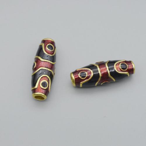 Natural Tibetan Agate Dzi Beads Zinc Alloy gold color plated DIY & enamel nickel lead & cadmium free Sold By PC