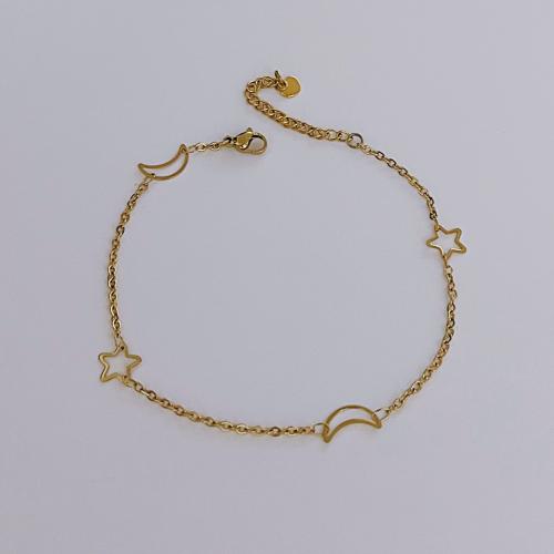 Bijoux bracelet en acier inoxydable, Acier inoxydable 304, Lune et Etoile, Placage, pour femme, plus de couleurs à choisir, Longueur 14 cm, Vendu par PC