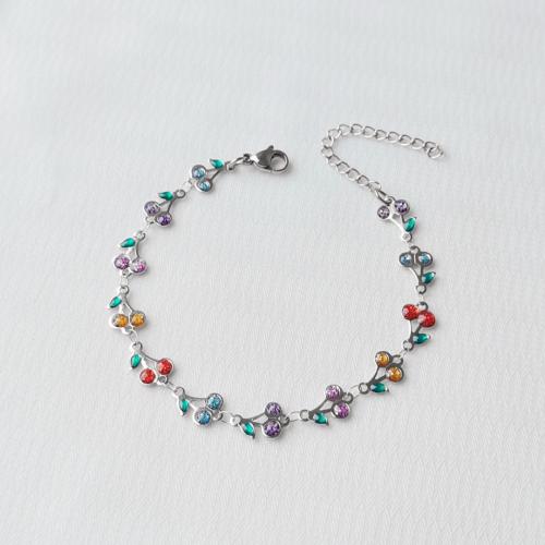 Stainless Steel Jewelry Bracelet 304 Stainless Steel Cherry gold color plated for woman & enamel Length 17 cm Sold By PC