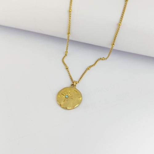 Stainless Steel Jewelry Necklace 304 Stainless Steel Round gold color plated for woman Length 40 cm Sold By PC