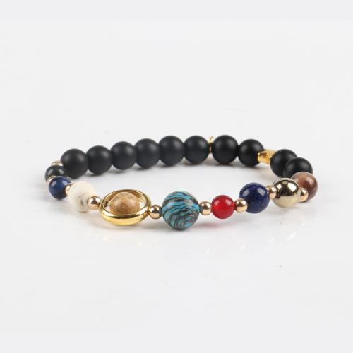 Edelsteen armbanden, met Messing, mode sieraden & uniseks, gemengde kleuren, 8mm, Lengte 18.5 cm, Verkocht door PC