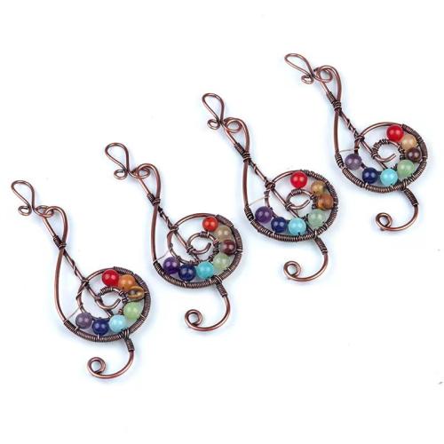 Gemstone Pendants Jewelry Natural Stone with Iron Music Note DIY mixed colors Sold By PC