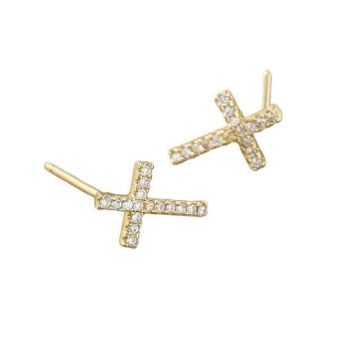 Cubic Zirconia Micro Pave Brass Earring Cross gold color plated fashion jewelry & micro pave cubic zirconia & for woman Sold By Pair