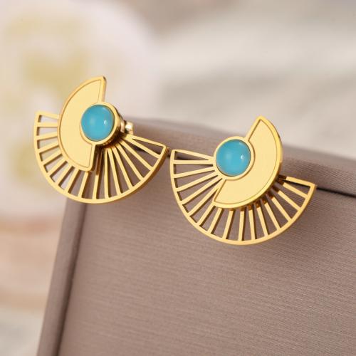 Stainless Steel Stud Earrings 304 Stainless Steel with turquoise Vacuum Ion Plating for woman Sold By Bag