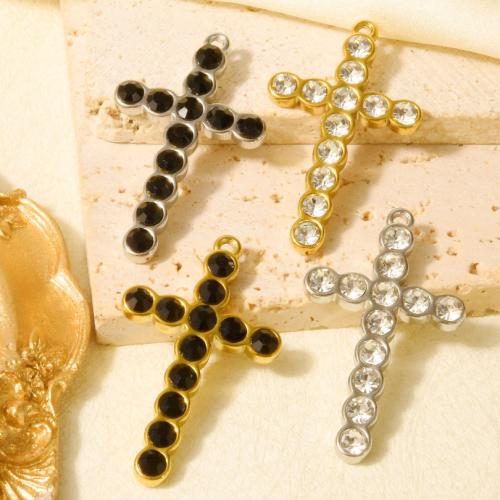 Stainless Steel Cross Pendants 304 Stainless Steel Vacuum Ion Plating DIY & with rhinestone Sold By Bag