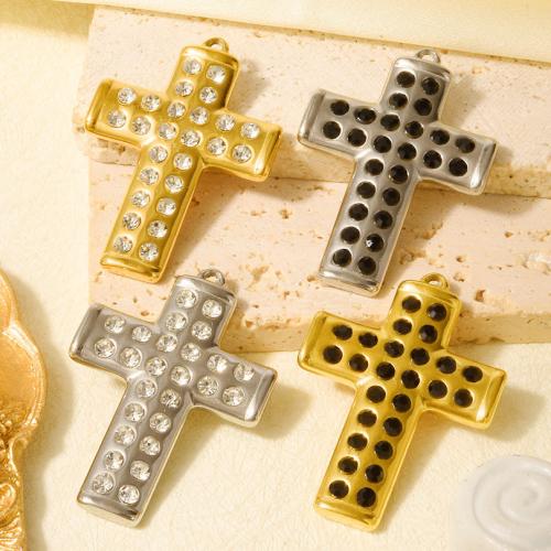 Stainless Steel Cross Pendants 304 Stainless Steel Vacuum Ion Plating DIY & with rhinestone Sold By Bag