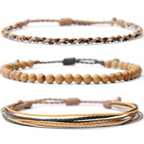 pierre gemme Set de bracelet, avec cordon de polyester, fait à la main, trois pièces & différents matériaux pour le choix & unisexe & tressé, Longueur Environ 6-11 pouce, Vendu par fixé