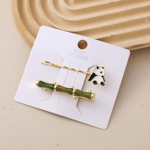 Zinc Alloy Hair Slide Bamboo gold color plated for woman & enamel Sold By Set