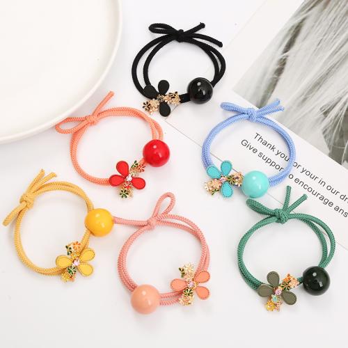 Zinc Alloy Hair Jewelry Elastic with Rubber Band & Resin Flower gold color plated for woman & enamel & with rhinestone Sold By PC