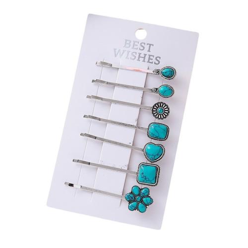 Zinc Alloy Hair Slide with turquoise plated fashion jewelry & for woman Sold By Set