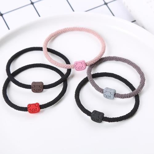 Bande de caoutchouc élastique de bijoux de cheveux, avec résine, cochon, fait à la main, bijoux de mode & pour femme, plus de couleurs à choisir, hair jewelry elastic length 60-80mm, Vendu par PC