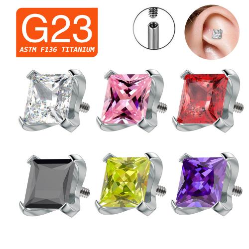 Titanium Alloy Externally Threaded Jewelry Findings Square DIY & Unisex & micro pave cubic zirconia 5mm Sold By PC