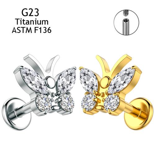 Titanium Alloy Lip Piercing Stud Butterfly Unisex & micro pave cubic zirconia Sold By PC