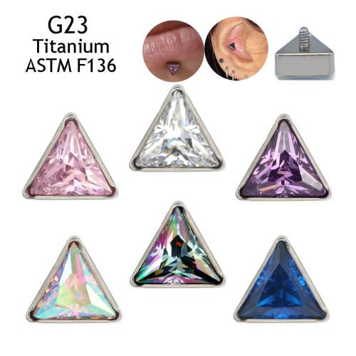 Titanium Alloy Nose Piercing Jewelry Triangle Unisex & micro pave cubic zirconia Sold By PC