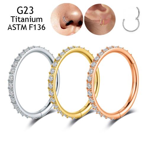 Titanium Alloy lip ring, Donut, plated, uniseks & verschillende grootte voor keus & micro pave zirconia, meer kleuren voor de keuze, Verkocht door PC