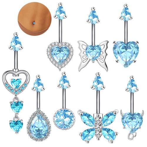 304 rostfritt stål belly ring, Unisex & olika stilar för val & micro bana cubic zirconia, 10mm, Säljs av PC