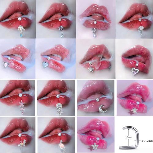 304 Stainless Steel Lip Piercing Stud with Polymer Clay & Plastic Pearl Unisex & micro pave cubic zirconia 10mm Sold By PC