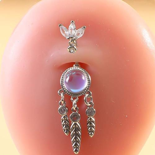 304 Stainless Steel Belly Ring Unisex & micro pave cubic zirconia 10mm Sold By PC