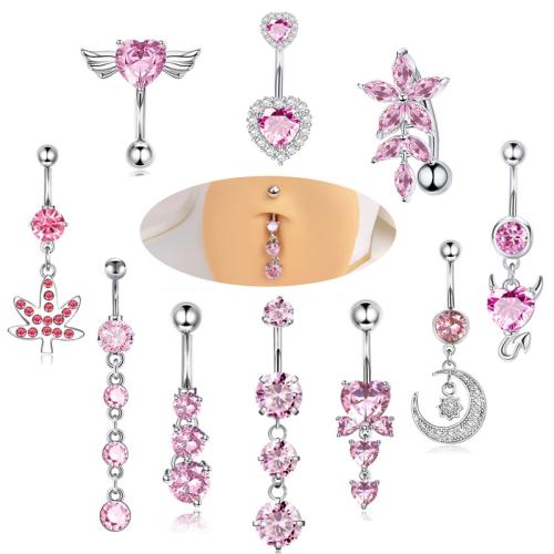 304 roestvrij staal buik ring, uniseks & verschillende stijlen voor de keuze & micro pave zirconia, belly ring length 40-60mm, Verkocht door PC