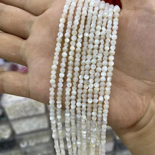 Witte Lip Shell Beads, White Lip Shell, Licht rond, DIY, wit, about:3-4mm, Ca 115pC's/Strand, Verkocht door Strand