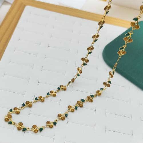 Stainless Steel Chain Necklace 304 Stainless Steel Cherry gold color plated for woman & enamel yellow Sold By PC