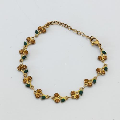 Stainless Steel Jewelry Bracelet 304 Stainless Steel Cherry gold color plated for woman & enamel yellow Sold By PC