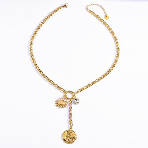 Stainless Steel Jewelry Necklace 304 Stainless Steel plated & for woman & with rhinestone golden Sold By PC