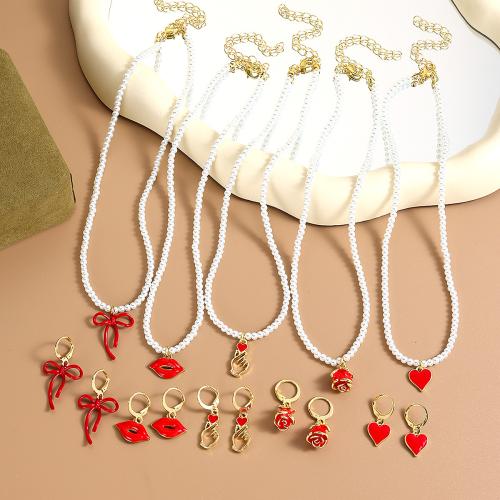 Zinc Alloy Jewelry Sets with Plastic Pearl plated & for woman & enamel Sold By PC