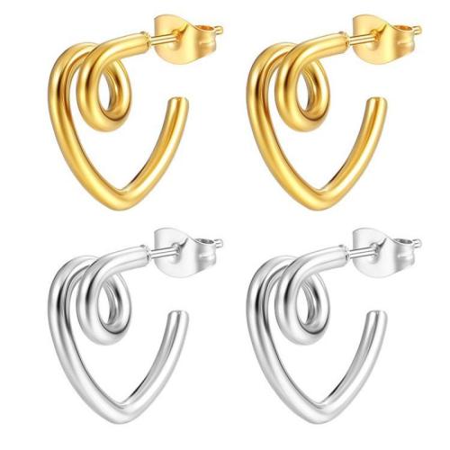 Stainless Steel Stud Earrings 304 Stainless Steel Heart plated fashion jewelry & for woman & hollow Sold By Pair